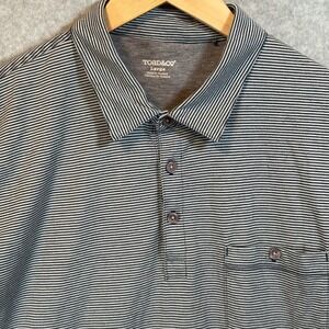 Toad&Co Mens Large Grey Navy Micro Stripe Organic Cotton Blend Polo Shirt Pocket